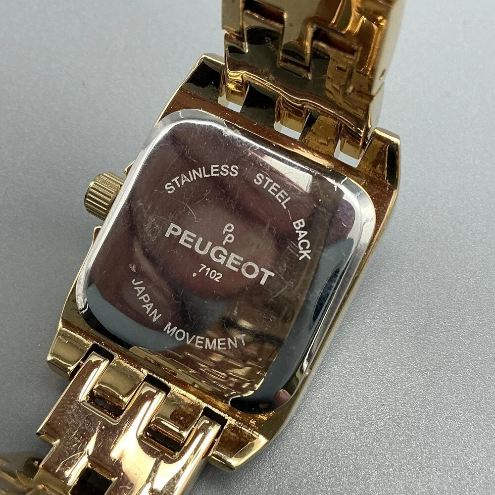 Peugeot Womens Watch 24mm White Dial Gold Tone Crystals Bracelet New Battery 6